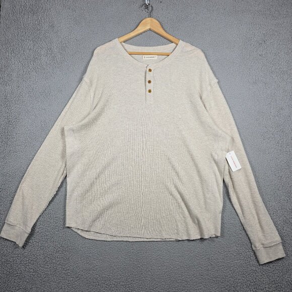 Lucky Brand Henley Sweatshirt Mens Size 2XL Beige Waffle Knit Fringe Lining NWT - Picture 1 of 11